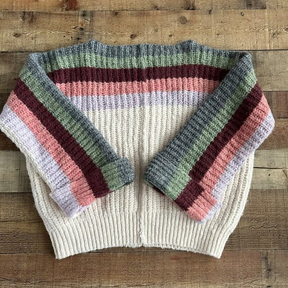 Pol Cream striped oversized chunky knit pullover sweater women's medium - Picture 6 of 7